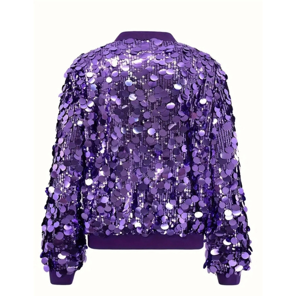 Purple Sequin Zipper Front Jacket - Picture 5 of 8